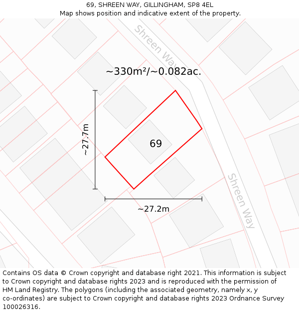 69, SHREEN WAY, GILLINGHAM, SP8 4EL: Plot and title map