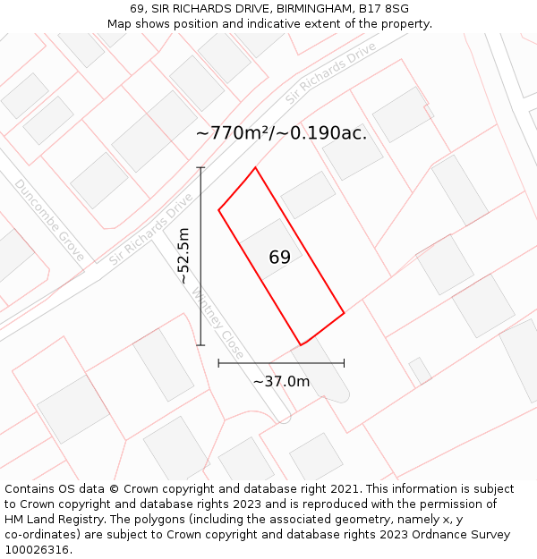 69, SIR RICHARDS DRIVE, BIRMINGHAM, B17 8SG: Plot and title map