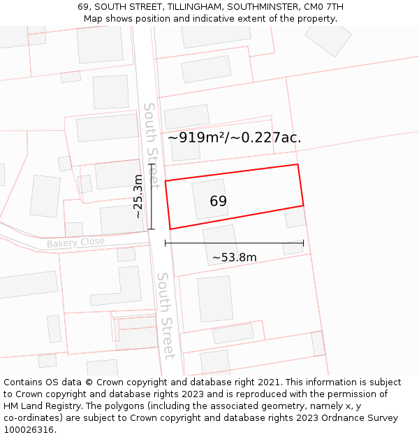 69, SOUTH STREET, TILLINGHAM, SOUTHMINSTER, CM0 7TH: Plot and title map