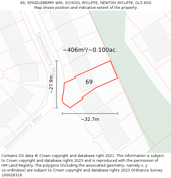 69, SPINDLEBERRY WAY, SCHOOL AYCLIFFE, NEWTON AYCLIFFE, DL5 6GS: Plot and title map