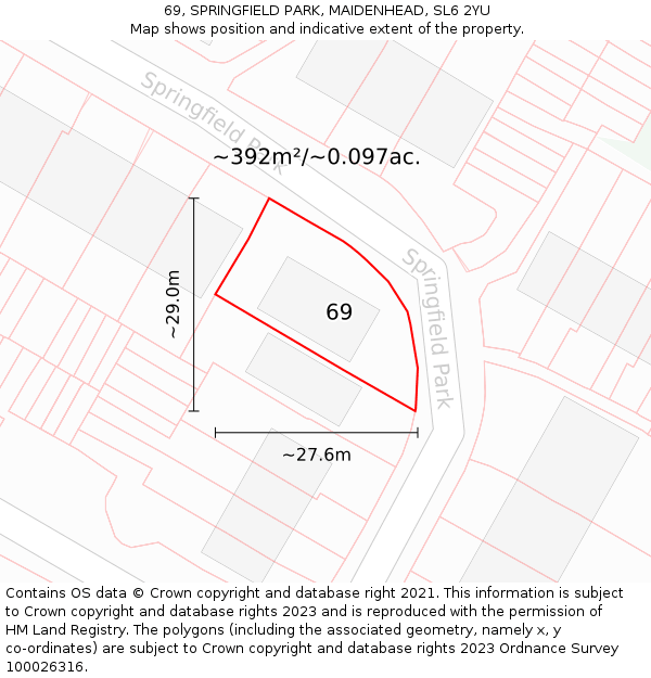 69, SPRINGFIELD PARK, MAIDENHEAD, SL6 2YU: Plot and title map