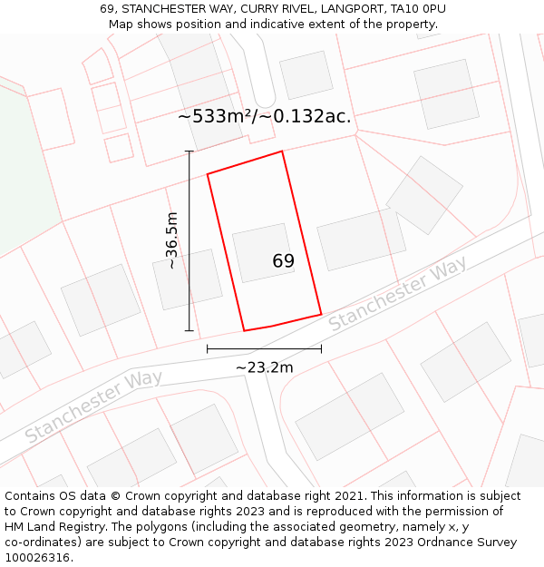 69, STANCHESTER WAY, CURRY RIVEL, LANGPORT, TA10 0PU: Plot and title map