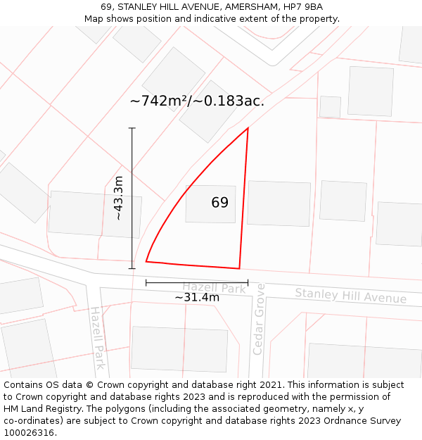 69, STANLEY HILL AVENUE, AMERSHAM, HP7 9BA: Plot and title map