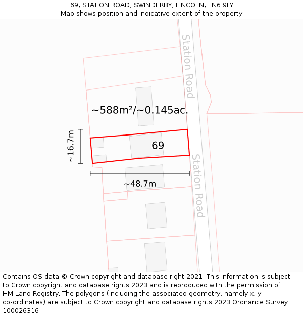 69, STATION ROAD, SWINDERBY, LINCOLN, LN6 9LY: Plot and title map