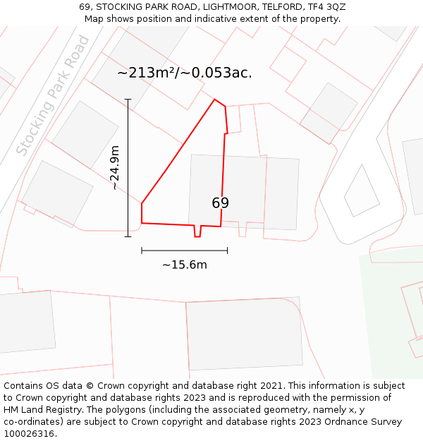69, STOCKING PARK ROAD, LIGHTMOOR, TELFORD, TF4 3QZ: Plot and title map