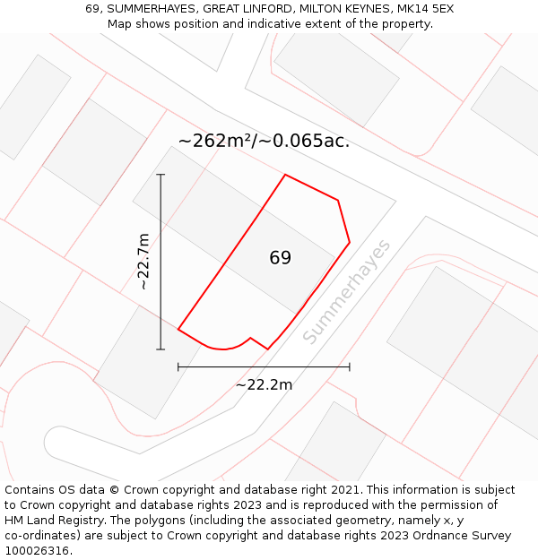 69, SUMMERHAYES, GREAT LINFORD, MILTON KEYNES, MK14 5EX: Plot and title map