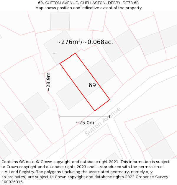 69, SUTTON AVENUE, CHELLASTON, DERBY, DE73 6RJ: Plot and title map