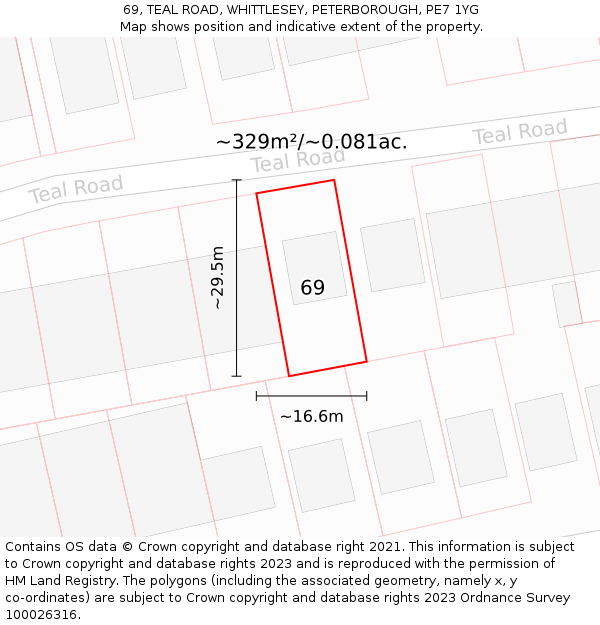 69, TEAL ROAD, WHITTLESEY, PETERBOROUGH, PE7 1YG: Plot and title map