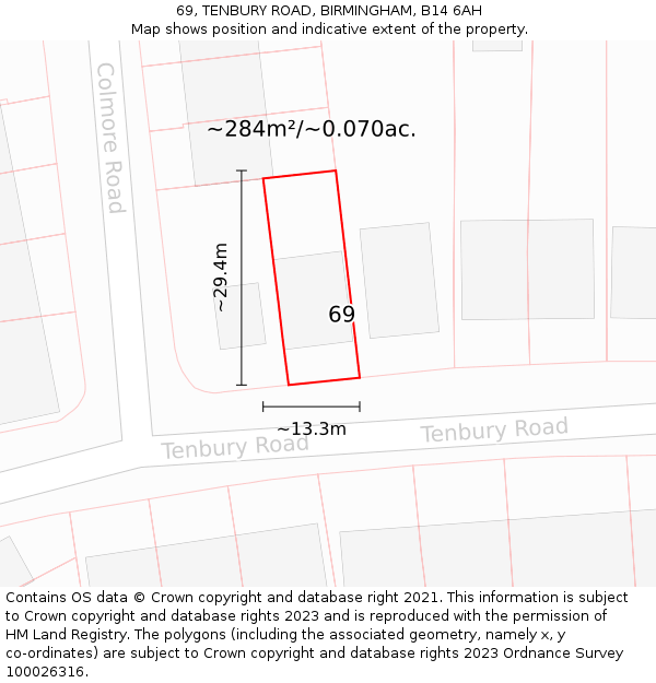 69, TENBURY ROAD, BIRMINGHAM, B14 6AH: Plot and title map