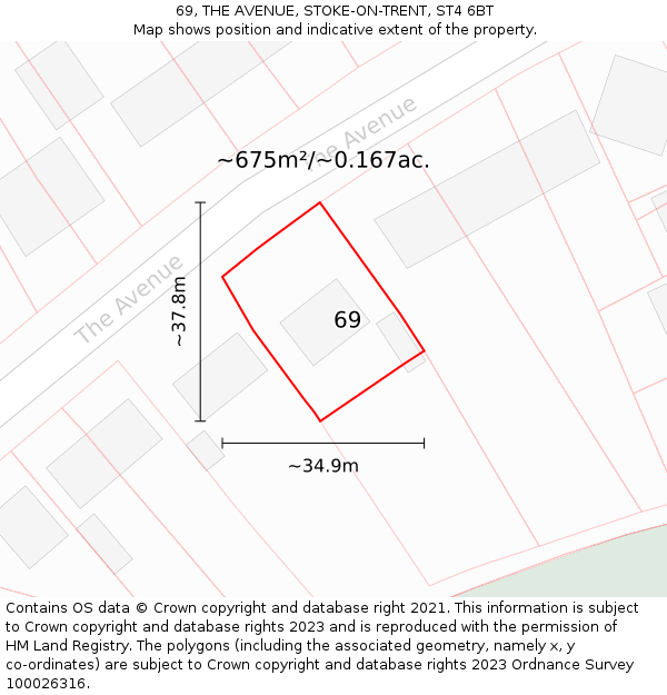 69, THE AVENUE, STOKE-ON-TRENT, ST4 6BT: Plot and title map