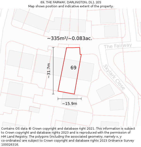 69, THE FAIRWAY, DARLINGTON, DL1 1ES: Plot and title map
