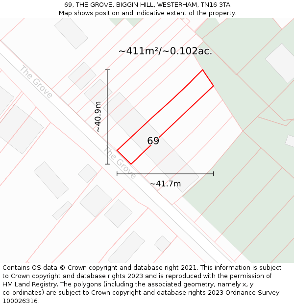 69, THE GROVE, BIGGIN HILL, WESTERHAM, TN16 3TA: Plot and title map