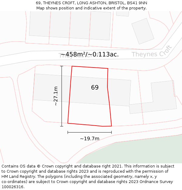 69, THEYNES CROFT, LONG ASHTON, BRISTOL, BS41 9NN: Plot and title map