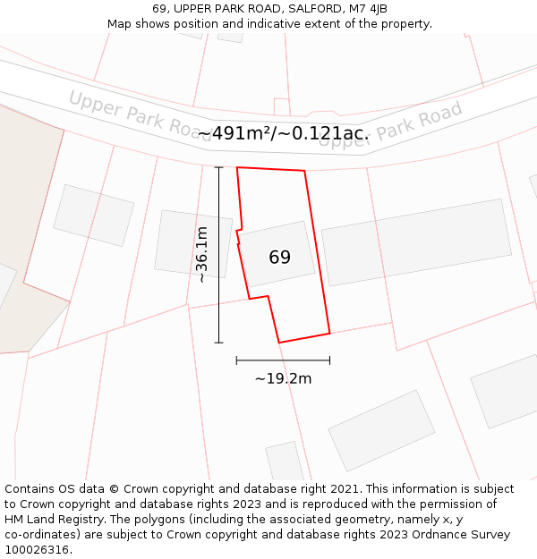 69, UPPER PARK ROAD, SALFORD, M7 4JB: Plot and title map