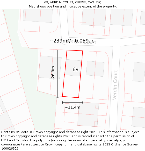 69, VERDIN COURT, CREWE, CW1 3YQ: Plot and title map