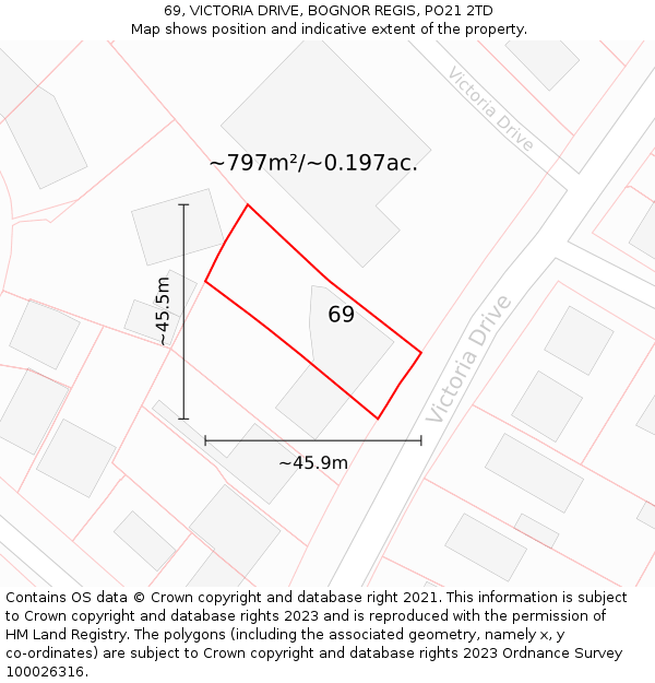 69, VICTORIA DRIVE, BOGNOR REGIS, PO21 2TD: Plot and title map