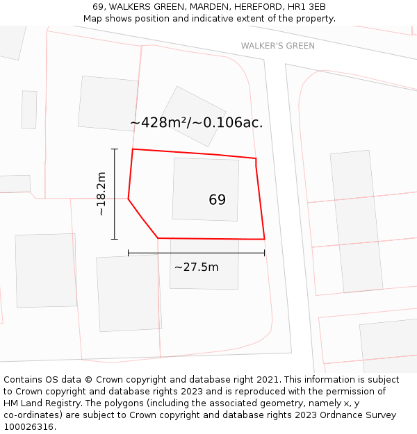 69, WALKERS GREEN, MARDEN, HEREFORD, HR1 3EB: Plot and title map