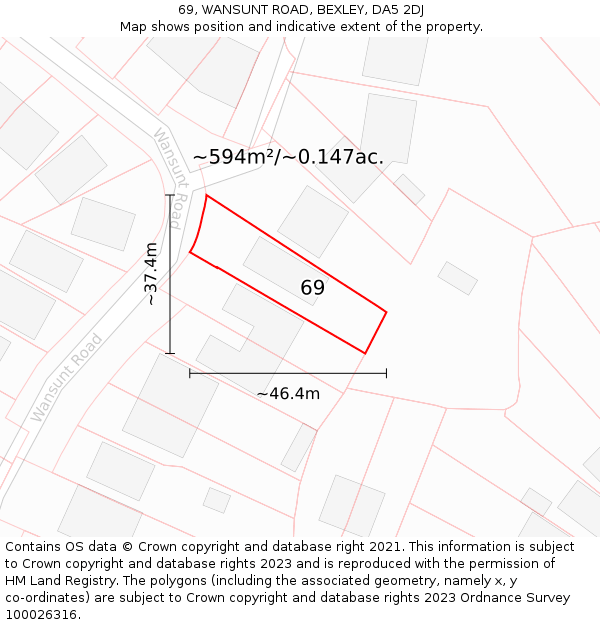 69, WANSUNT ROAD, BEXLEY, DA5 2DJ: Plot and title map