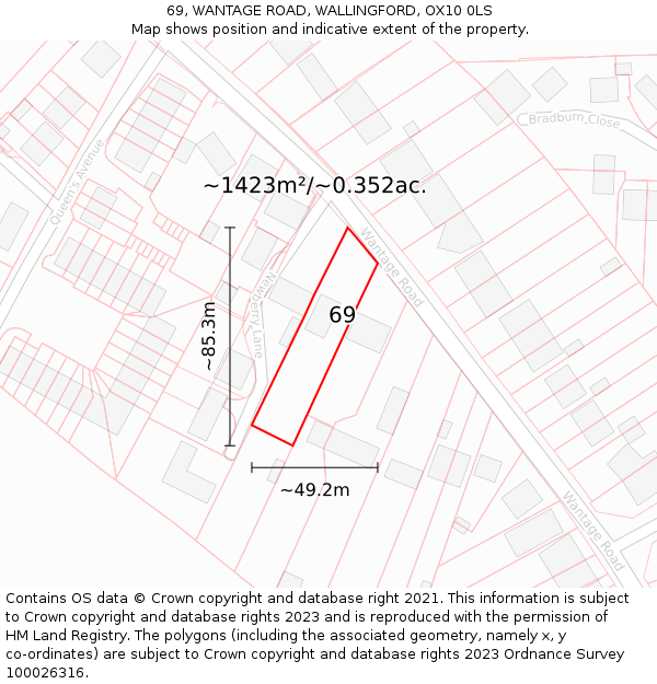 69, WANTAGE ROAD, WALLINGFORD, OX10 0LS: Plot and title map