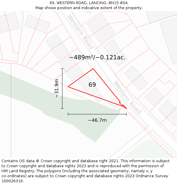 69, WESTERN ROAD, LANCING, BN15 8SA: Plot and title map