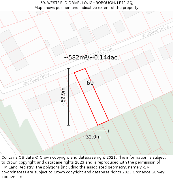 69, WESTFIELD DRIVE, LOUGHBOROUGH, LE11 3QJ: Plot and title map