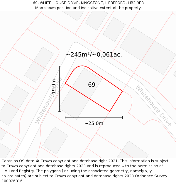 69, WHITE HOUSE DRIVE, KINGSTONE, HEREFORD, HR2 9ER: Plot and title map