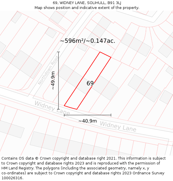 69, WIDNEY LANE, SOLIHULL, B91 3LJ: Plot and title map