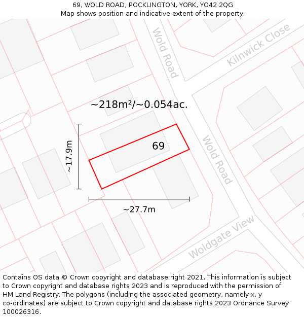 69, WOLD ROAD, POCKLINGTON, YORK, YO42 2QG: Plot and title map