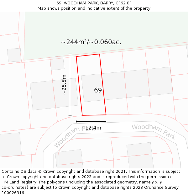 69, WOODHAM PARK, BARRY, CF62 8FJ: Plot and title map