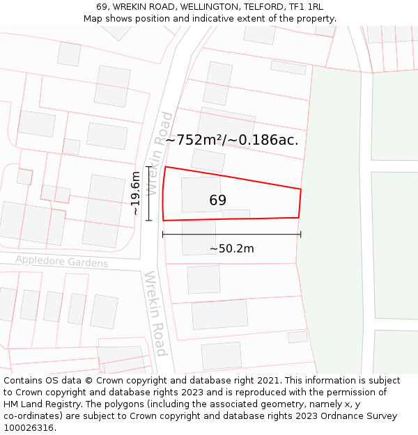 69, WREKIN ROAD, WELLINGTON, TELFORD, TF1 1RL: Plot and title map