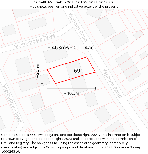 69, YAPHAM ROAD, POCKLINGTON, YORK, YO42 2DT: Plot and title map