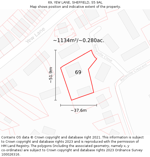 69, YEW LANE, SHEFFIELD, S5 9AL: Plot and title map