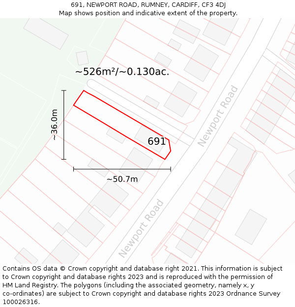 691, NEWPORT ROAD, RUMNEY, CARDIFF, CF3 4DJ: Plot and title map