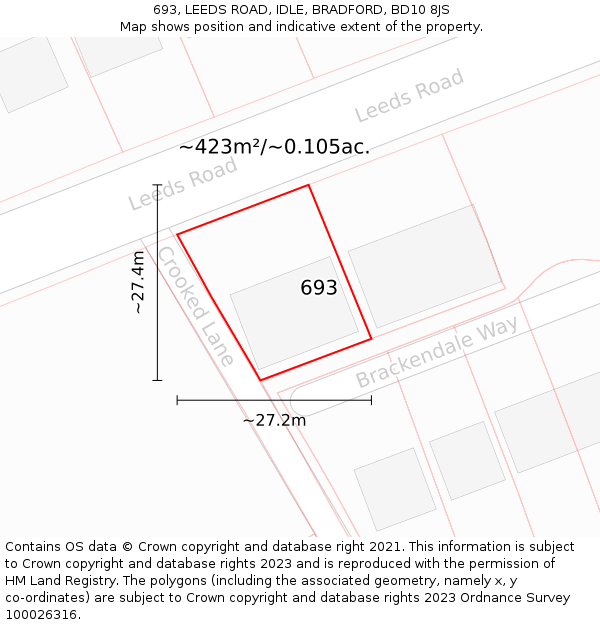 693, LEEDS ROAD, IDLE, BRADFORD, BD10 8JS: Plot and title map