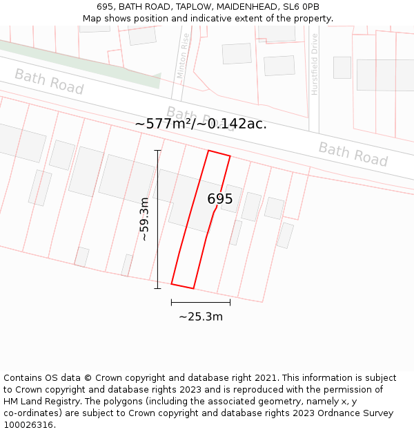 695, BATH ROAD, TAPLOW, MAIDENHEAD, SL6 0PB: Plot and title map