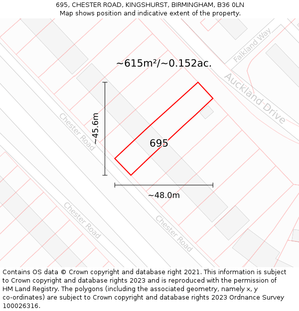 695, CHESTER ROAD, KINGSHURST, BIRMINGHAM, B36 0LN: Plot and title map