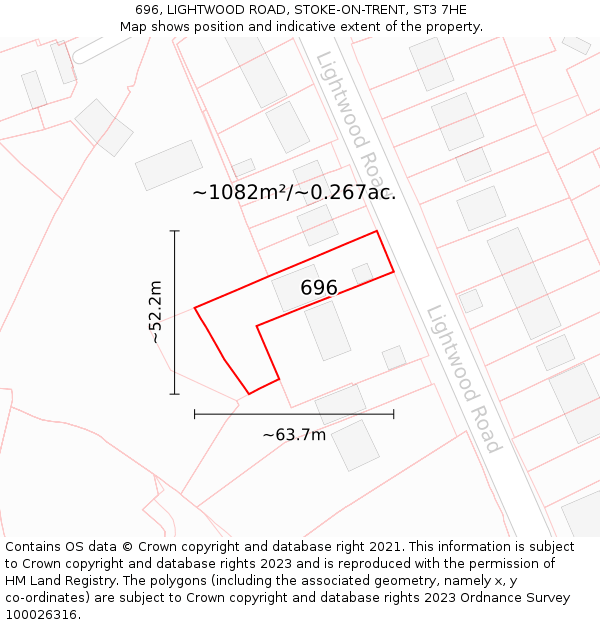 696, LIGHTWOOD ROAD, STOKE-ON-TRENT, ST3 7HE: Plot and title map