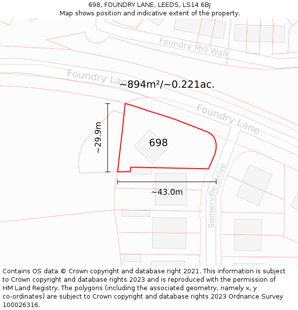 698, FOUNDRY LANE, LEEDS, LS14 6BJ: Plot and title map