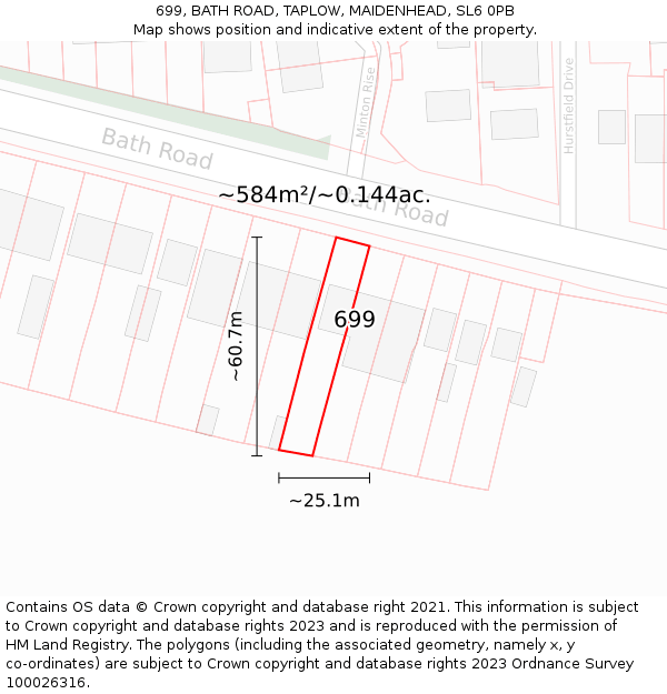 699, BATH ROAD, TAPLOW, MAIDENHEAD, SL6 0PB: Plot and title map