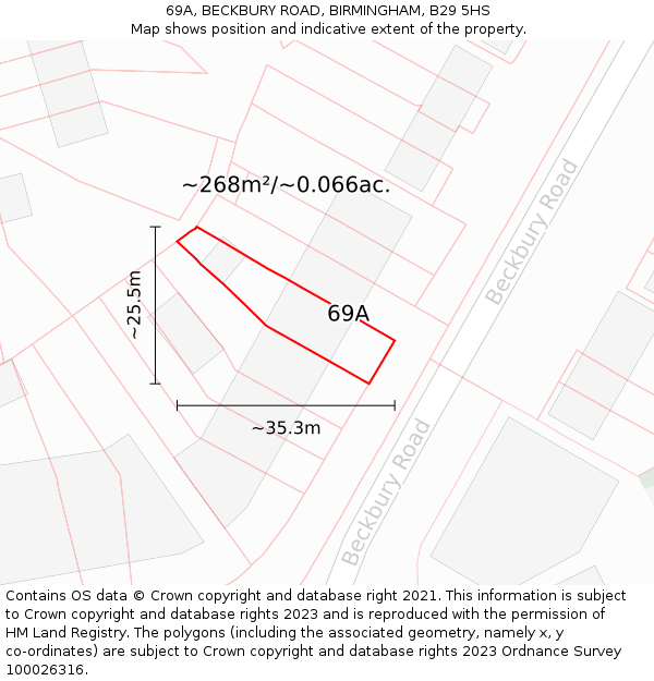 69A, BECKBURY ROAD, BIRMINGHAM, B29 5HS: Plot and title map