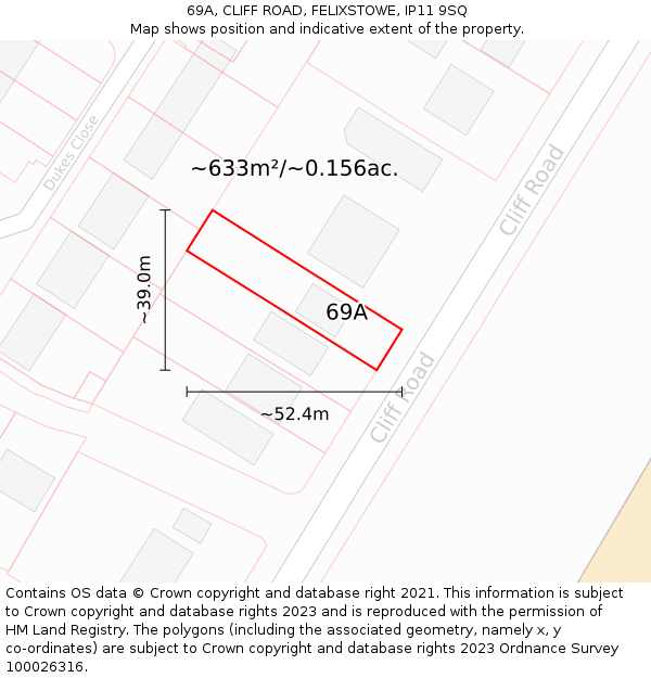 69A, CLIFF ROAD, FELIXSTOWE, IP11 9SQ: Plot and title map