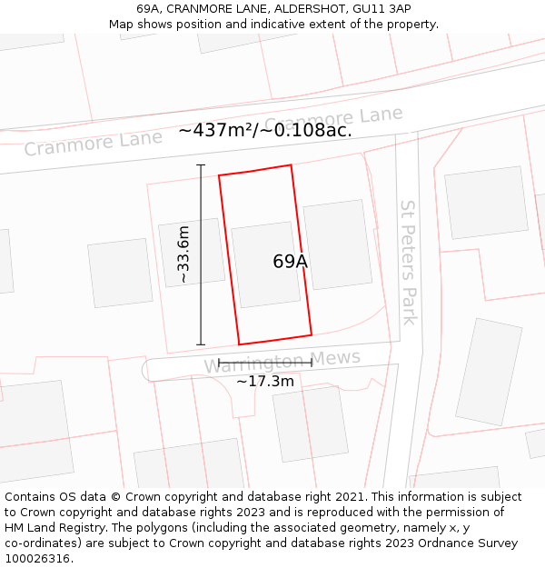 69A, CRANMORE LANE, ALDERSHOT, GU11 3AP: Plot and title map