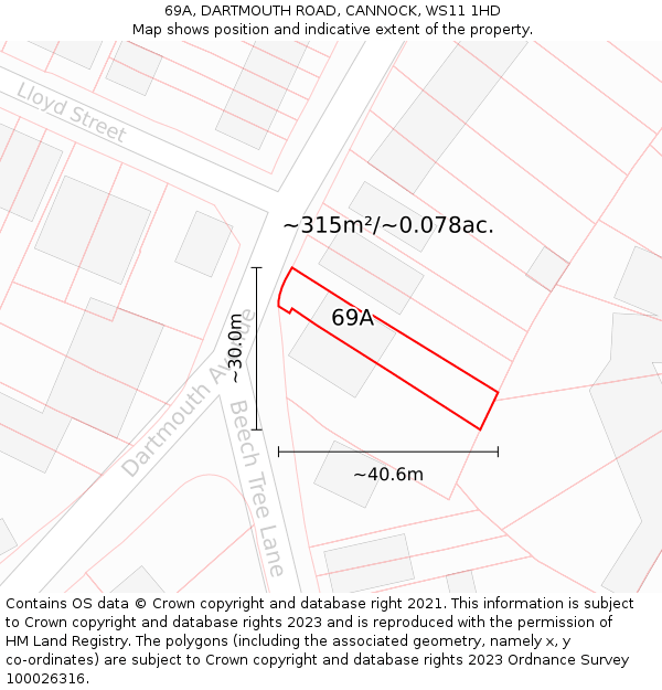 69A, DARTMOUTH ROAD, CANNOCK, WS11 1HD: Plot and title map