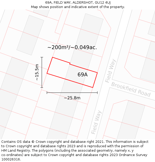 69A, FIELD WAY, ALDERSHOT, GU12 4UJ: Plot and title map