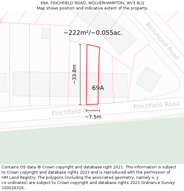 69A, FINCHFIELD ROAD, WOLVERHAMPTON, WV3 9LQ: Plot and title map