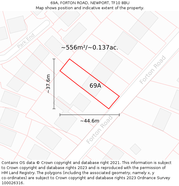 69A, FORTON ROAD, NEWPORT, TF10 8BU: Plot and title map