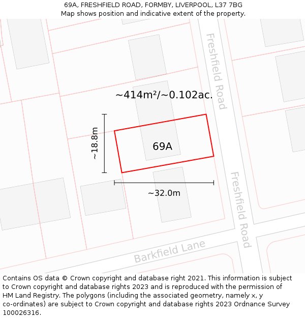 69A, FRESHFIELD ROAD, FORMBY, LIVERPOOL, L37 7BG: Plot and title map