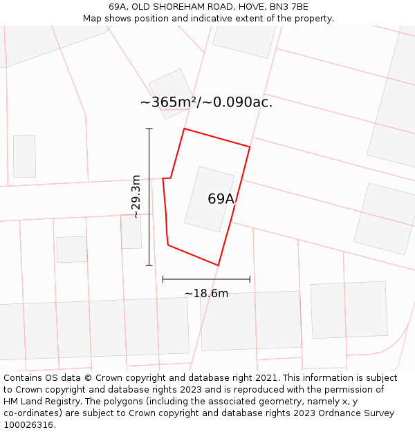 69A, OLD SHOREHAM ROAD, HOVE, BN3 7BE: Plot and title map