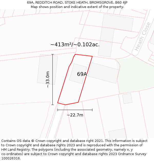 69A, REDDITCH ROAD, STOKE HEATH, BROMSGROVE, B60 4JP: Plot and title map