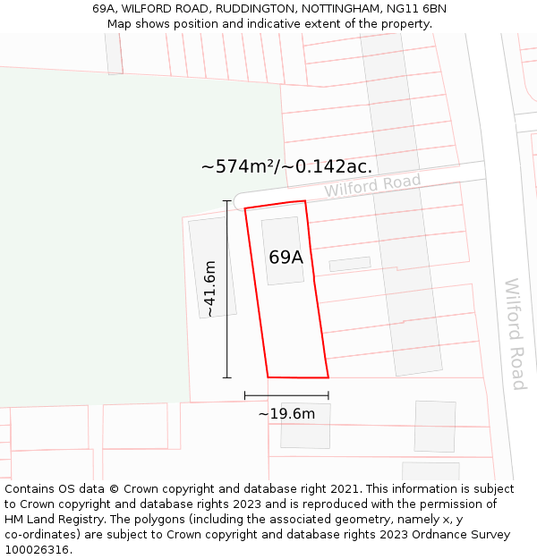 69A, WILFORD ROAD, RUDDINGTON, NOTTINGHAM, NG11 6BN: Plot and title map